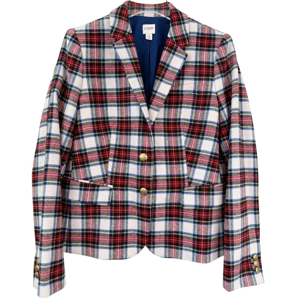 J.Crew TARTAN SCHOOLBOY Blazer Women 10 Wool Gold Button BV125